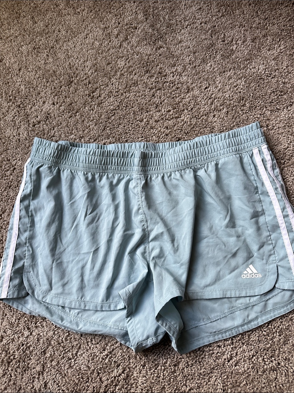 adidas Women's Sky Blue Athletic Shorts with White Stripes